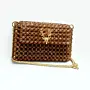 Amber Brown Beaded Flap Bag with Gold Stag Emblem