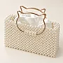 Handmade Ivory Pearl Bag with Cat-Shaped Handle