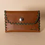 Compact Snap Leather Wallet – Tan with Green Stitching – 10.5x6.5x1 cm