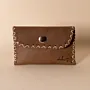 Compact Snap Leather Wallet – Taupe with Cream Stitching – 10.5x6.5x1 cm