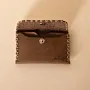 Compact Snap Leather Wallet – Taupe with Cream Stitching – 10.5x6.5x1 cm