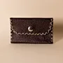 Compact Snap Leather Wallet – Dark Brown with Cream Stitching – 10.5x6.5x1 cm