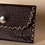 Compact Snap Leather Wallet – Dark Brown with Cream Stitching – 10.5x6.5x1 cm