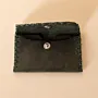 Compact Snap Leather Wallet – Olive with Green Stitching – 10.5x6.5x1 cm