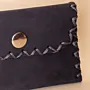 Compact Snap Leather Wallet – Navy with Grey Stitching – 10.5x6.5x1 cm