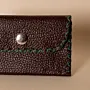 Compact Snap Leather Wallet – Dark Brown with Green Stitching – 10.5x6.5x1 cm