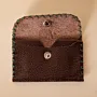 Compact Snap Leather Wallet – Dark Brown with Green Stitching – 10.5x6.5x1 cm
