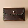 Compact Snap Leather Wallet – Distressed Brown & Green Stitch – 10.5x6.5x1 cm