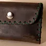 Compact Snap Leather Wallet – Distressed Brown & Green Stitch – 10.5x6.5x1 cm