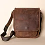 Men's Multi-Pocket Leather Crossbody – Distressed Brown Flap – 25x21x5 cm
