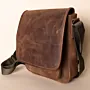 Men's Multi-Pocket Leather Crossbody – Distressed Brown Flap – 25x21x5 cm