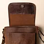 Men's Multi-Pocket Leather Crossbody – Distressed Brown Flap – 25x21x5 cm
