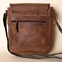 Men's Multi-Pocket Leather Crossbody – Distressed Brown Flap – 25x21x5 cm