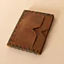 Two-Pocket Leather Card Holder – Tan with Green Stitching – 11x6.5x0.8 cm