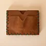 Two-Pocket Leather Card Holder – Tan with Green Stitching – 11x6.5x0.8 cm