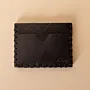 Two-Pocket Leather Card Holder – Black Plain – 11x6.5x0.8 cm