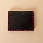 Two-Pocket Leather Card Holder – Black with Red Stitching – 11x6.5x0.8 cm