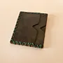 Two-Pocket Leather Card Holder – Olive with Green Stitching – 11x6.5x0.8 cm