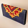 Embroidered Faux Leather Clutch – Navy & Red and Yellow Tatreez – 21x13x2.5 cm