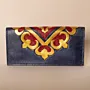 Embroidered Faux Leather Clutch – Navy & Red and Yellow Tatreez – 21x13x2.5 cm