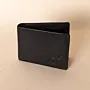 Men's Leather Coin-Pocket Bifold – Black Camel Embossed Bifold – 10x7x1 cm