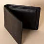 Men's Leather Coin-Pocket Bifold – Black Camel Embossed Bifold – 10x7x1 cm