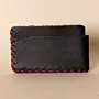 Three-Pocket Leather Card Holder – Black with Red Stitching – 10.5x8x1 cm