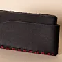 Three-Pocket Leather Card Holder – Black with Red Stitching – 10.5x8x1 cm