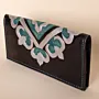 Embroidered Faux Leather Clutch – Black-White & Green Tatreez – 21x13x2.5 cm