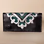 Embroidered Faux Leather Clutch – Black-White & Green Tatreez – 21x13x2.5 cm