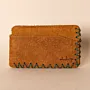 Three-Pocket Leather Card Holder – Mustard with Green Stitching – 10.5x8x1 cm