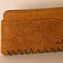 Three-Pocket Leather Card Holder – Mustard with Green Stitching – 10.5x8x1 cm