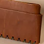 Three-Pocket Leather Card Holder – Tan with Green Stitching – 10.5x8x1 cm