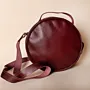 Round Leather Crossbody Bag – Burgundy – Ø20xH9 cm