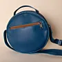 Round Leather Crossbody Bag – Blue – Ø20xH9 cm