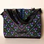 Leather Heritage Bag with Coin Purse – Black Floral Tote – 30x32x10 cm