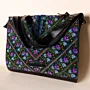 Leather Heritage Bag with Coin Purse – Black Floral Tote – 30x32x10 cm