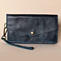 Leather Envelope Wallet with Wrist Strap – Navy Envelope – 19x10x1 cm