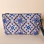 Embroidered Leather Wristlet Clutch – Blue Geometric Embroidery – 20x12x5.5 cm