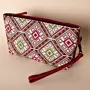 Embroidered Leather Wristlet Clutch – Pink-Green Geometric – 20x12x5.5 cm