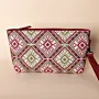 Embroidered Leather Wristlet Clutch – Pink-Green Geometric – 20x12x5.5 cm