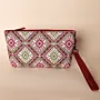 Embroidered Leather Wristlet Clutch – Pink-Green Geometric – 20x12x5.5 cm