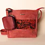 Leather Heritage Textile Crossbody Bag – Red Textile Panel – 20x23x8 cm