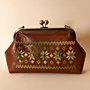 Embroidered Faux Leather Clasp Bag – Brown with Green Tatreez – 31x15x7 cm