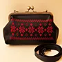 Embroidered Faux Leather Clasp Bag – Black with Red Tatreez – 31x15x7 cm