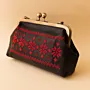 Embroidered Faux Leather Clasp Bag – Black with Red Tatreez – 31x15x7 cm
