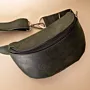 Small Leather Fanny Pack – Olive Green – 22x13x2 cm