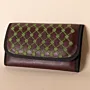 Geometric Leather Long Wallet – Brown with Green Geometric Detail – 20x10x2 cm
