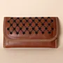 Geometric Leather Long Wallet – Tan with Black Diamond Detail – 20x10x2 cm
