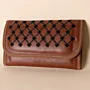 Geometric Leather Long Wallet – Tan with Black Diamond Detail – 20x10x2 cm